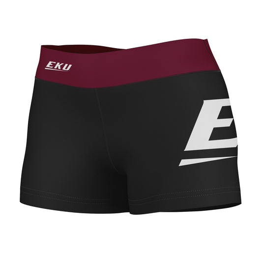EKU Colonels Vive La Fete Game Day Logo on Thigh & Waistband Black & Maroon Women Yoga Booty Workout Shorts 3.75 Inseam"
