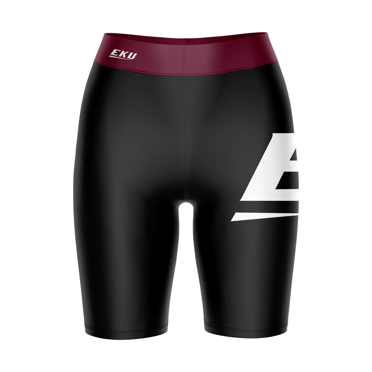 Eastern Kentucky Colonels EKU Vive La Fete Game Day Logo on Thigh & Waistband Black & Maroon Women Bike Short 9 Inseam"