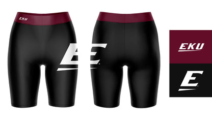 Eastern Kentucky Colonels EKU Vive La Fete Game Day Logo on Thigh & Waistband Black & Maroon Women Bike Short 9 Inseam"