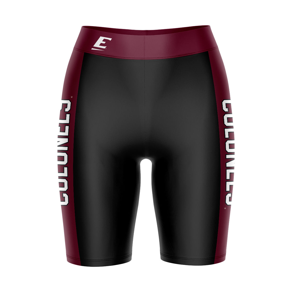 Eastern Kentucky Colonels EKU Vive La Fete Game Day Logo on Waistband and Maroon Stripes Black Women Bike Short 9 Inseam