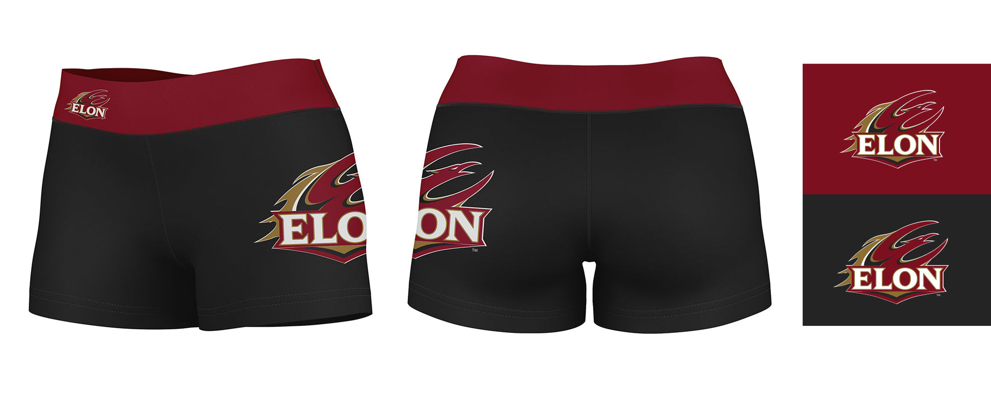 Elon Phoenix Vive La Fete Logo on Thigh and Waistband Black and Maroon Women Yoga Booty Workout Shorts 3.75 Inseam" - Vive La F̻te - Online Apparel Store