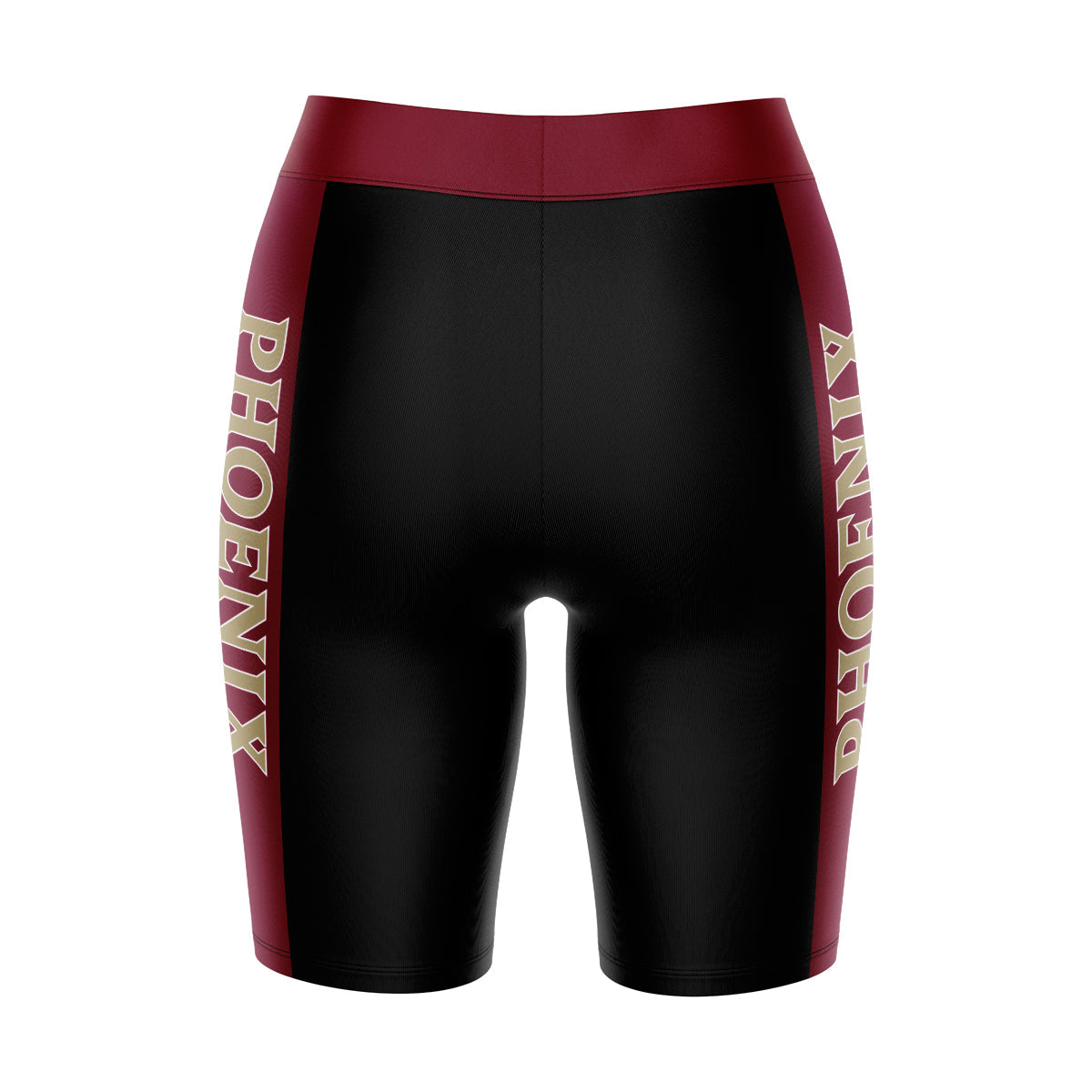 Elon University Phoenix Vive La Fete Game Day Logo on Waistband and Maroon Stripes Black Women Bike Short 9 Inseam"