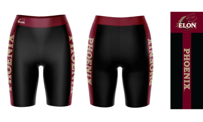 Elon University Phoenix Vive La Fete Game Day Logo on Waistband and Maroon Stripes Black Women Bike Short 9 Inseam"