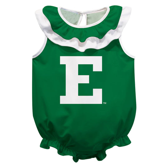 Eastern Michigan Eagles Green Sleeveless Ruffle One Piece Jumpsuit Logo Bodysuit by Vive La Fete