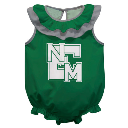 Eastern New Mexico University Greyhounds ENMU Green Sleeveless Ruffle One Piece Jumpsuit Logo Bodysuit by Vive La Fete