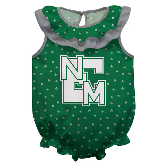 ENMU Eastern New Mexico Greyhounds Swirls Green Sleeveless Ruffle One Piece Jumpsuit Logo Bodysuit by Vive La Fete