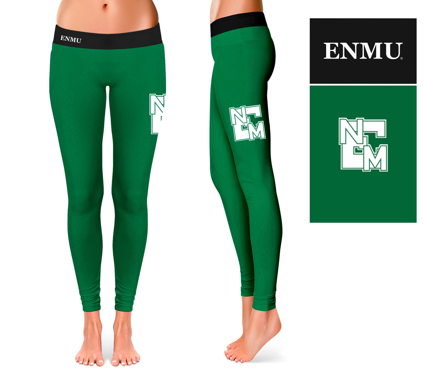 Eastern New Mexico Greyhounds Vive La Fete Game Day Collegiate Logo on Thigh Green Women Yoga Leggings 2.5 Waist Tights