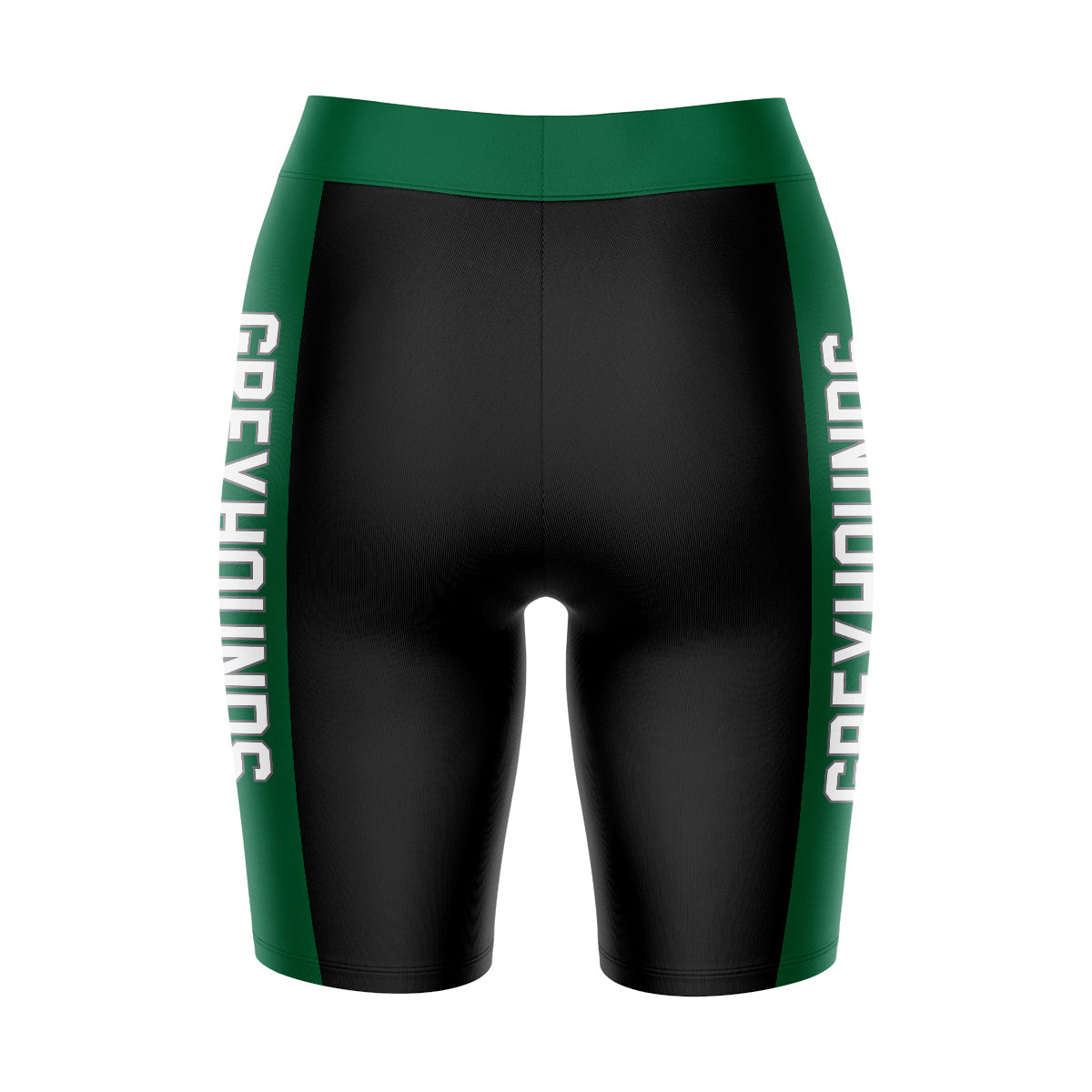 Eastern New Mexico Greyhounds Vive La Fete Game Day Logo on Waistband and Green Stripes Black Women Bike Short 9 Inseam