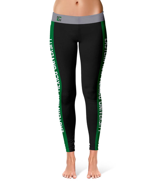 Eastern New Mexico Greyhounds Vive La Fete Game Day Collegiate Green Stripes Women Black Yoga Leggings 2 Waist Tights