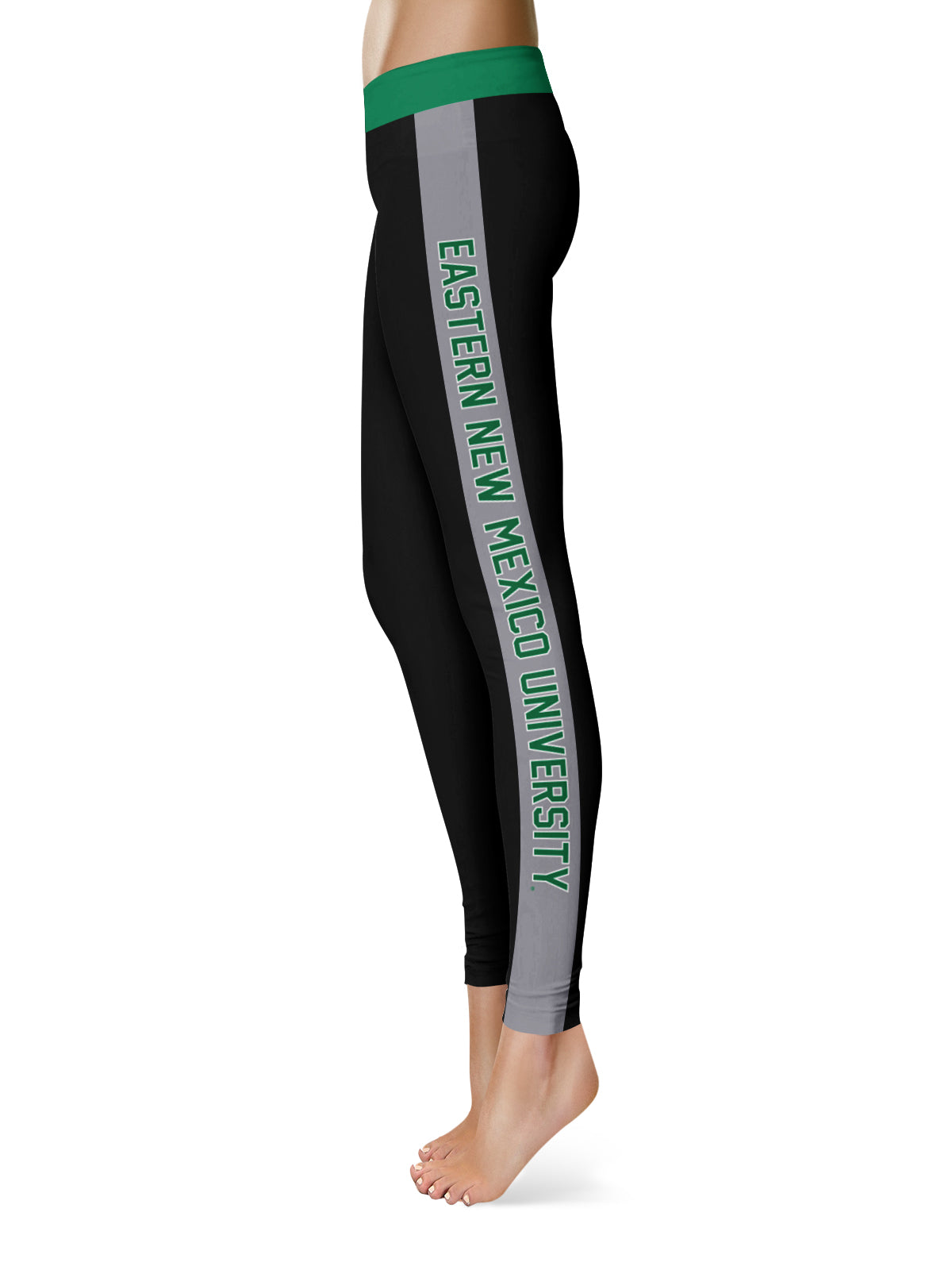 Eastern New Mexico Greyhounds Vive La Fete Game Day Collegiate Gray Stripes Women Black Yoga Leggings 2 Waist Tights