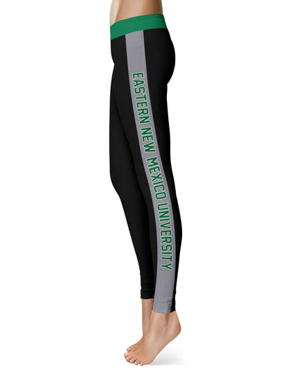 Eastern New Mexico Greyhounds Vive La Fete Game Day Collegiate Gray Stripes Women Black Yoga Leggings 2 Waist Tights