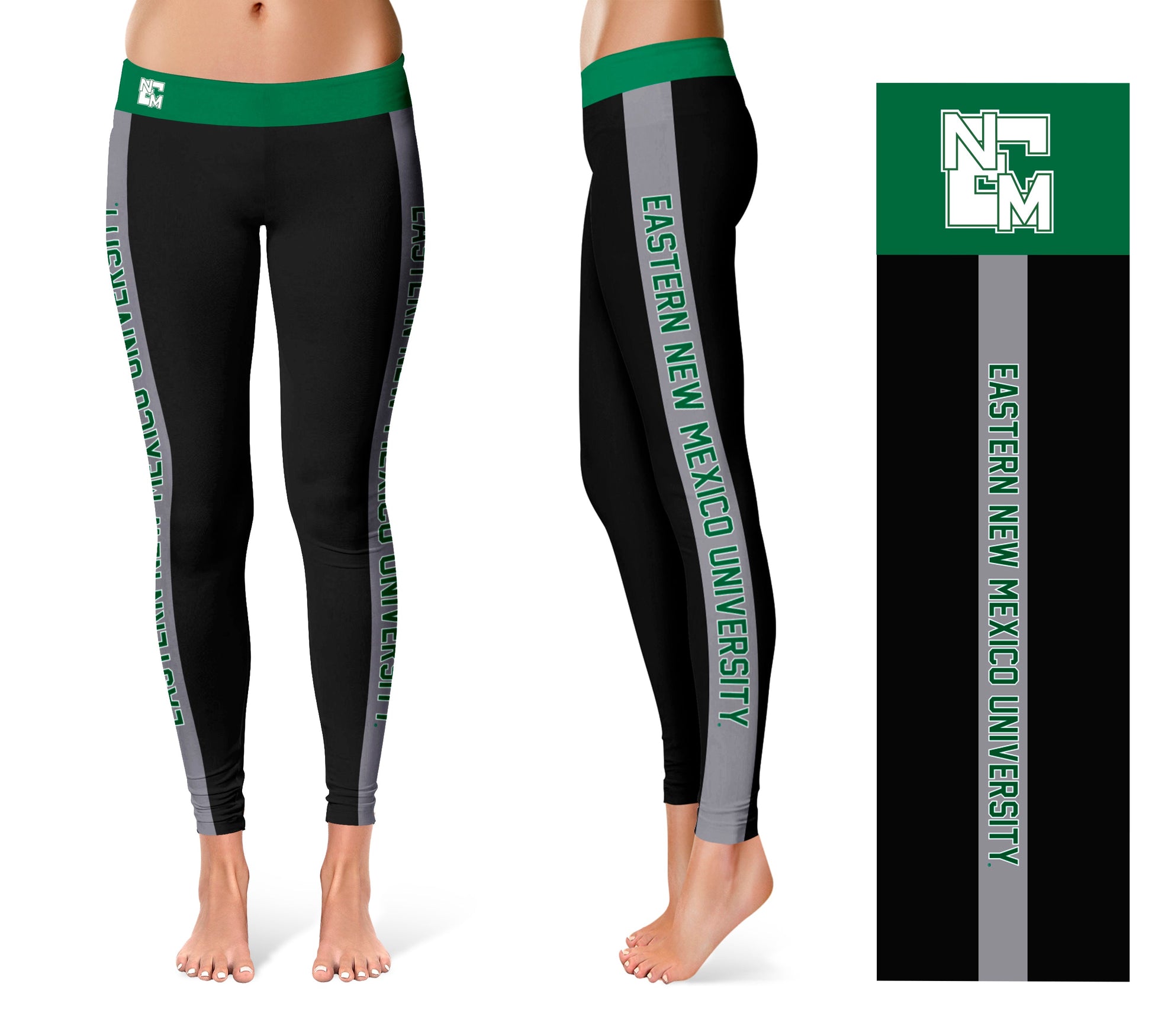Eastern New Mexico Greyhounds Vive La Fete Game Day Collegiate Gray Stripes Women Black Yoga Leggings 2 Waist Tights