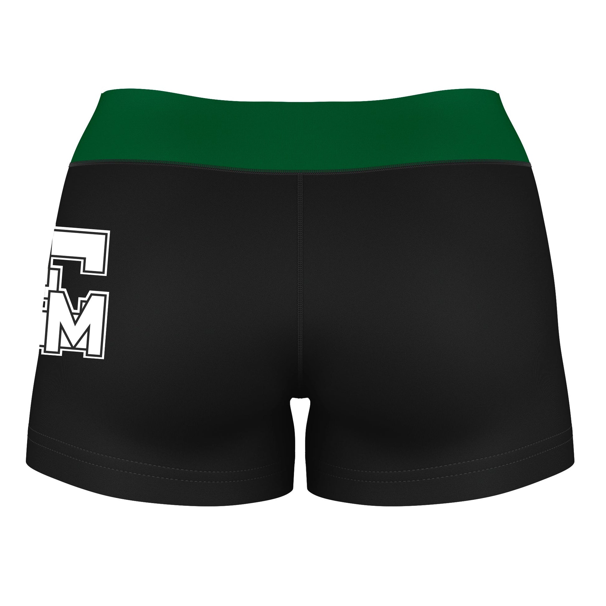 ENMU Eastern New Mexico Greyhounds Logo on Thigh & Waistband Black & Green Women Yoga Booty Workout Shorts 3.75 Inseam - Vive La F̻te - Online Apparel Store