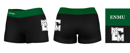 ENMU Eastern New Mexico Greyhounds Logo on Thigh & Waistband Black & Green Women Yoga Booty Workout Shorts 3.75 Inseam - Vive La F̻te - Online Apparel Store