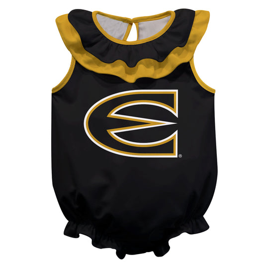 Emporia State University Hornets Black Sleeveless Ruffle One Piece Jumpsuit Mascot Bodysuit by Vive La Fete