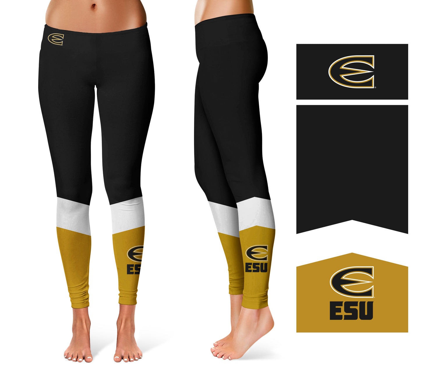 Emporia State Hornets Vive La Fete Game Day Collegiate Ankle Color Block Women Black Gold Yoga Leggings