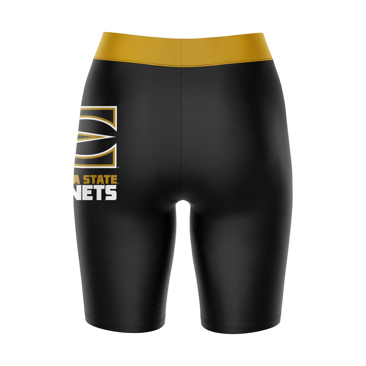 Emporia State Hornets Vive La Fete Game Day Logo on Thigh and Waistband Black and Gold Women Bike Short 9 Inseam