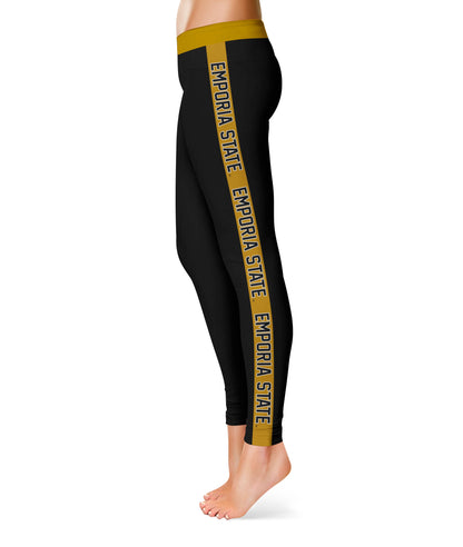 Emporia State University Hornets Vive La Fete Game Day Collegiate Gold Stripes Women Black Yoga Leggings 2 Waist Tights