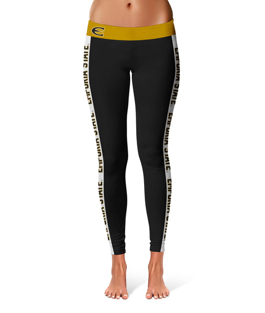 Emporia State University Hornets Vive La Fete Game Day Collegiate White Stripes Women Black Yoga Leggings 2 Waist Tights