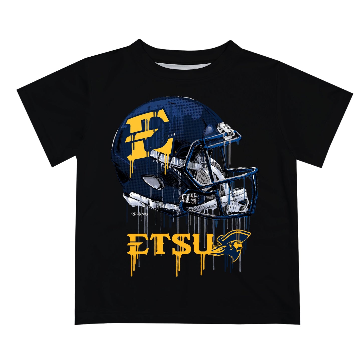 East Tennessee Buccaneers Original Dripping Football Helmet Black T-Shirt by Vive La Fete