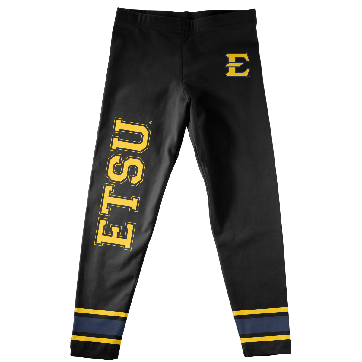 East Tennessee State Verbiage And Logo Black Stripes Leggings