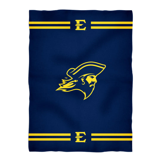 East Tennessee Buccaneers Game Day Soft Premium Fleece Navy Throw Blanket 40 x 58 Logo and Stripes