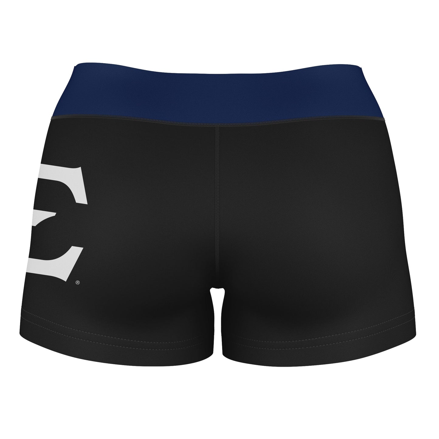 ETSU Buccaneers Vive La Fete Logo on Thigh & Waistband Black & Navy Women Yoga Booty Workout Shorts 3.75 Inseam" - Vive La F̻te - Online Apparel Store