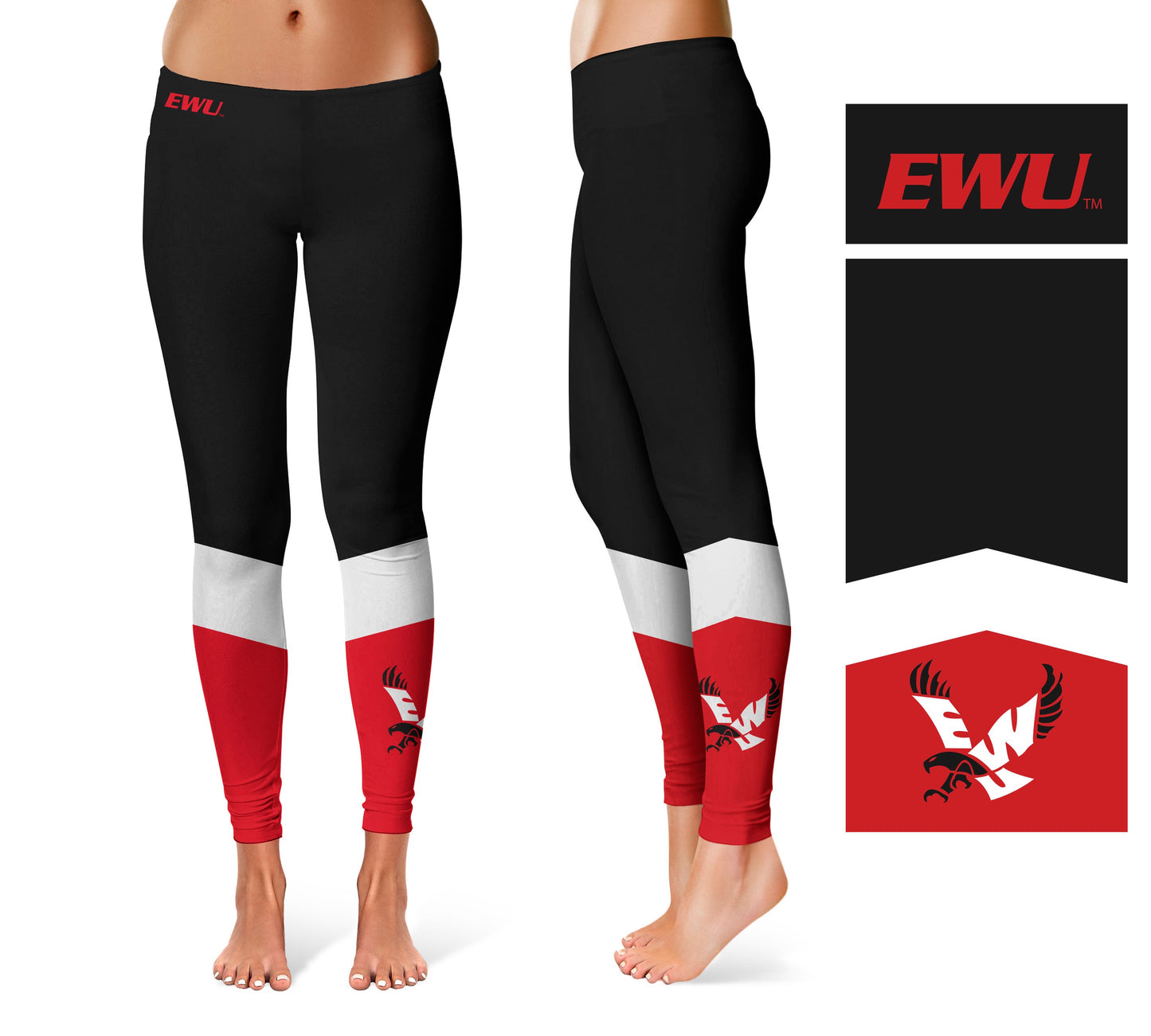 Eastern Washington Eagles EWU Vive La Fete Game Day Collegiate Ankle Color Block Women Black Red Yoga Leggings