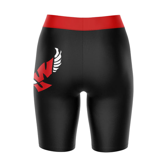 Mouseover Image, Eastern Washington Eagles EWU Vive La Fete Game Day Logo on Thigh and Waistband Black and Red Women Bike Short 9 Inseam