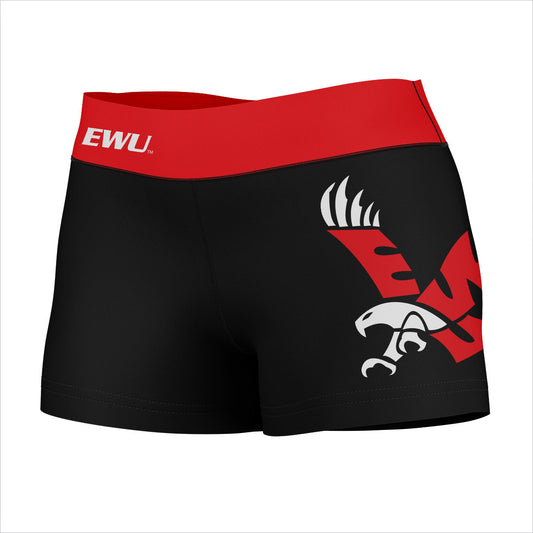 Eastern Washington Eagles EWU Vive La Fete Logo on Thigh & Waistband Black & Red Women Yoga Booty Workout Shorts 3.75 In