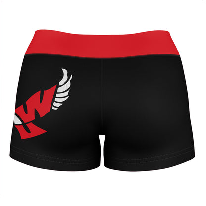 Eastern Washington Eagles EWU Vive La Fete Logo on Thigh & Waistband Black & Red Women Yoga Booty Workout Shorts 3.75 In - Vive La F̻te - Online Apparel Store