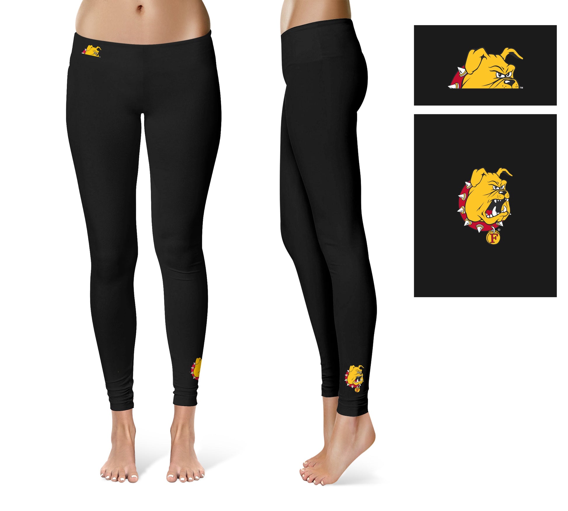 Ferris State Bulldogs Vive La Fete Game Day Collegiate Logo at Ankle Women Black Yoga Leggings 2.5 Waist Tights