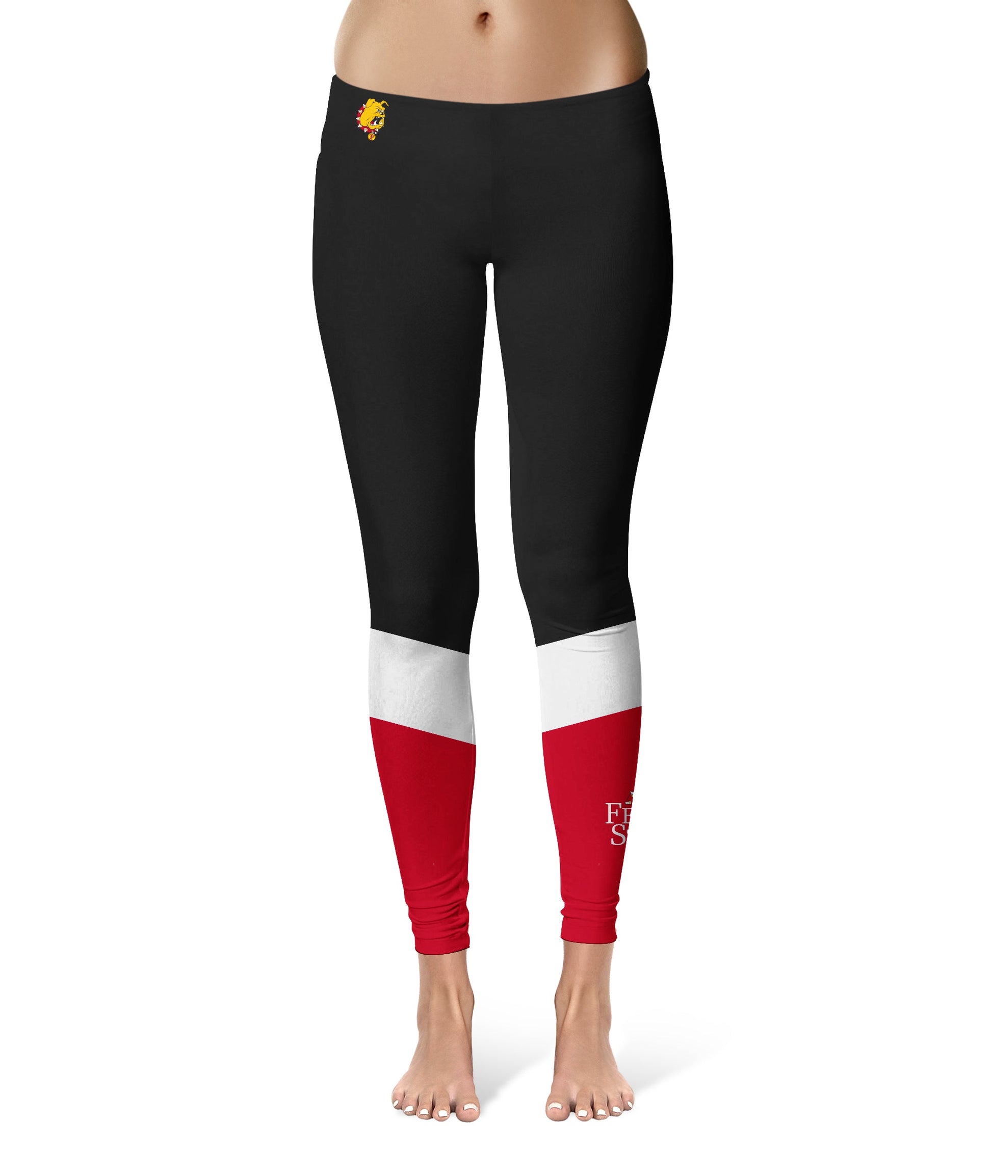 Ferris State University Bulldogs Vive La Fete Game Day Collegiate Ankle Color Block Women Black Red Yoga Leggings