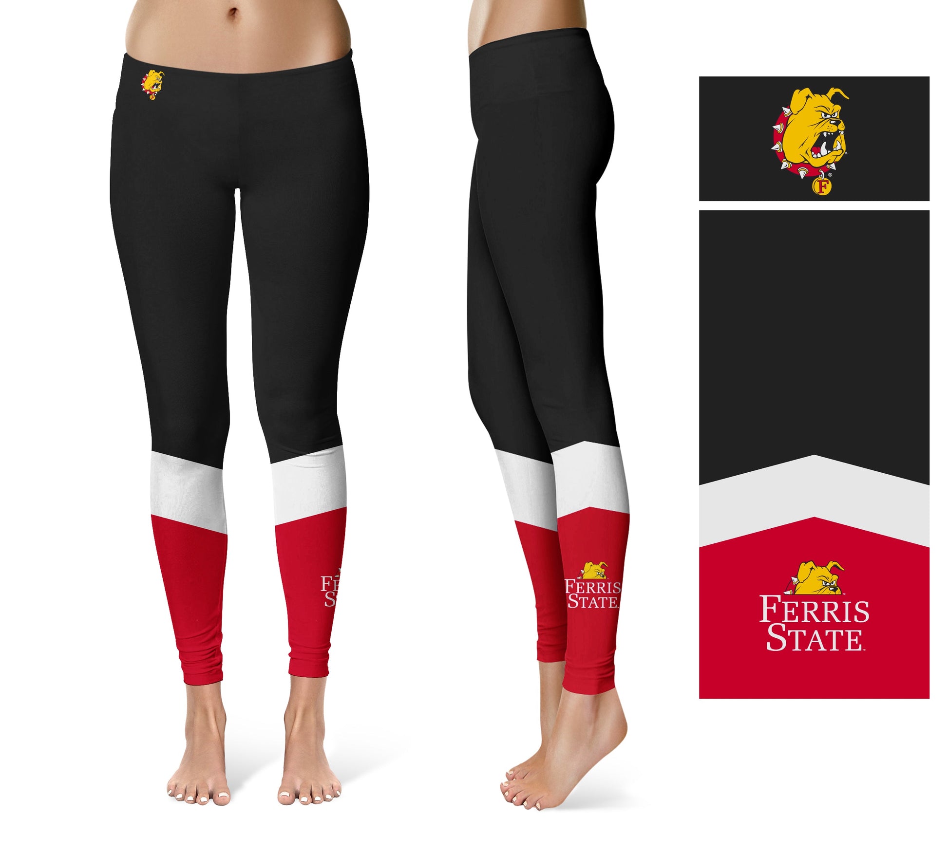 Ferris State University Bulldogs Vive La Fete Game Day Collegiate Ankle Color Block Women Black Red Yoga Leggings