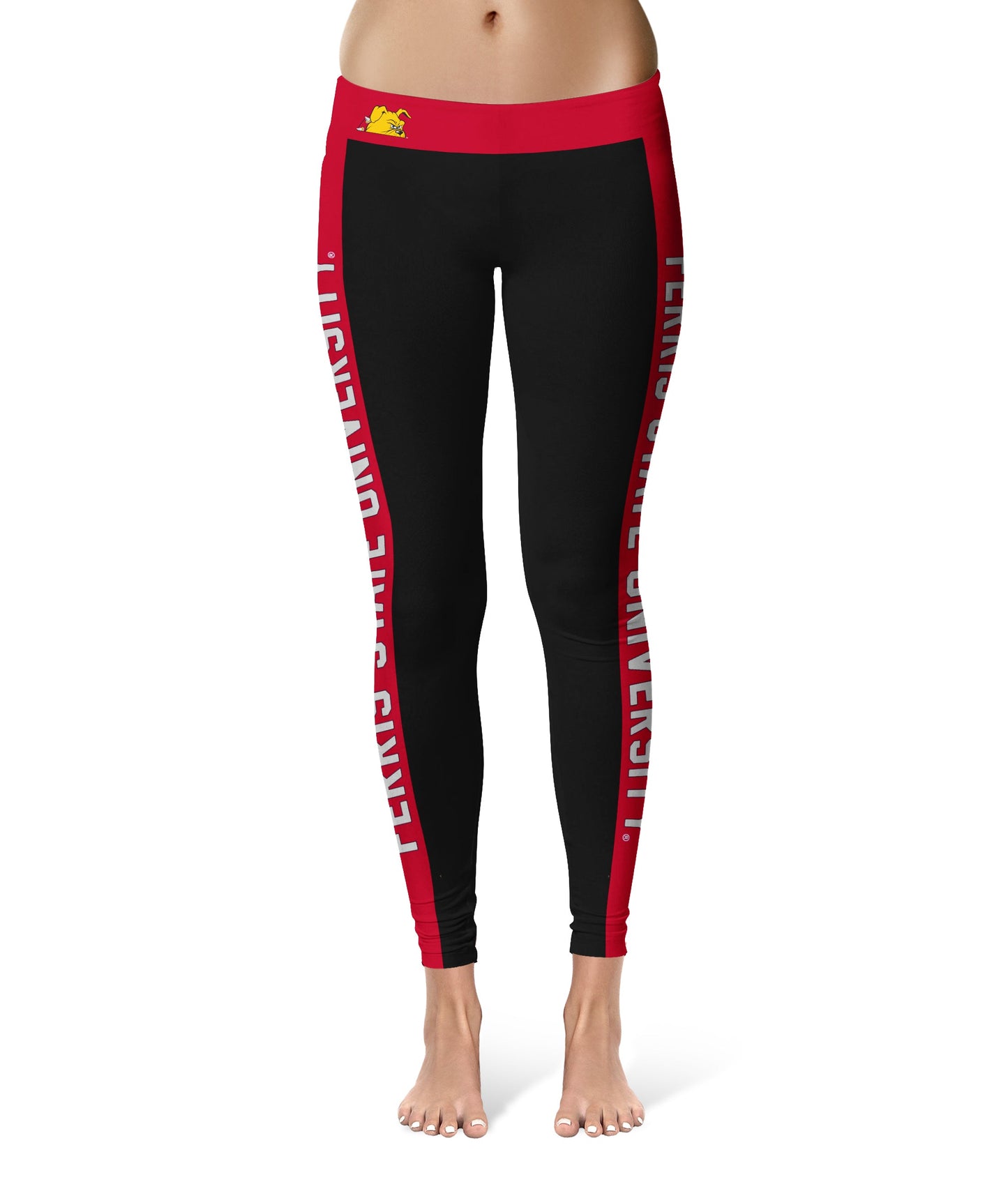 Ferris State University Bulldogs Vive La Fete Game Day Collegiate Red Stripes Women Black Yoga Leggings 2 Waist Tights