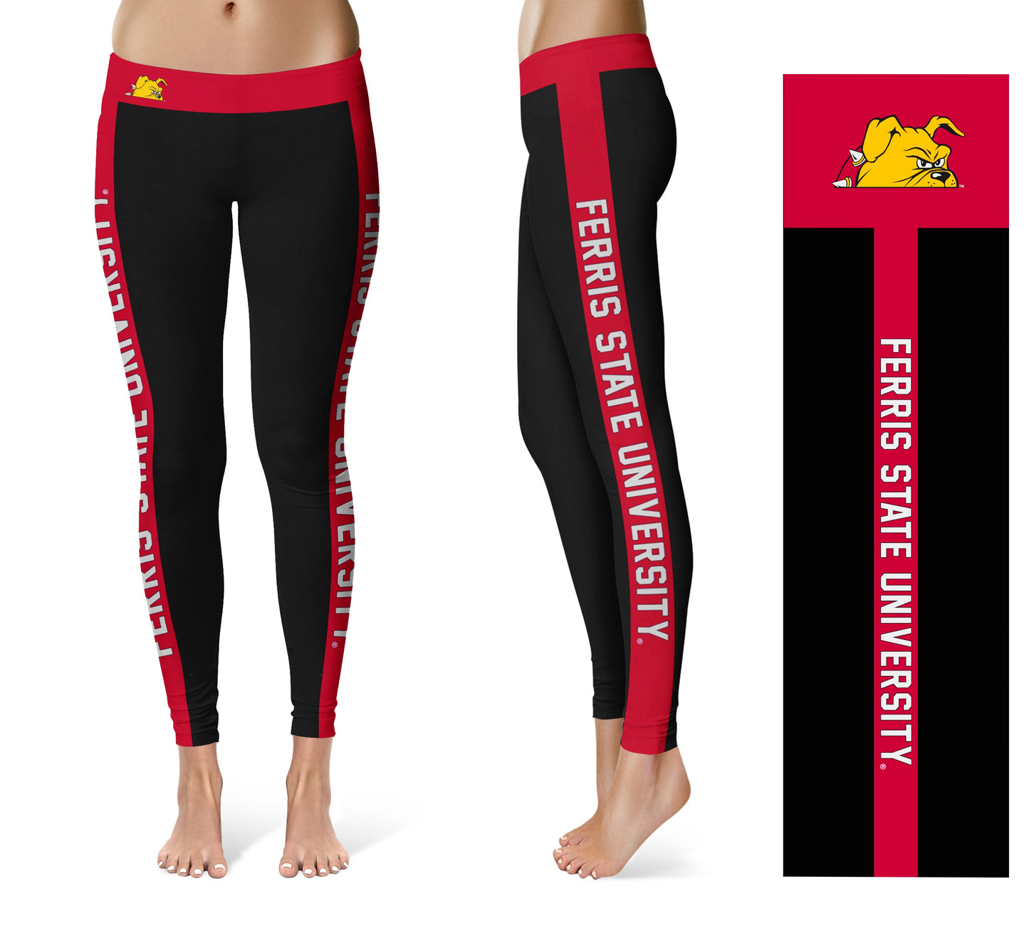 Ferris State University Bulldogs Vive La Fete Game Day Collegiate Red Stripes Women Black Yoga Leggings 2 Waist Tights