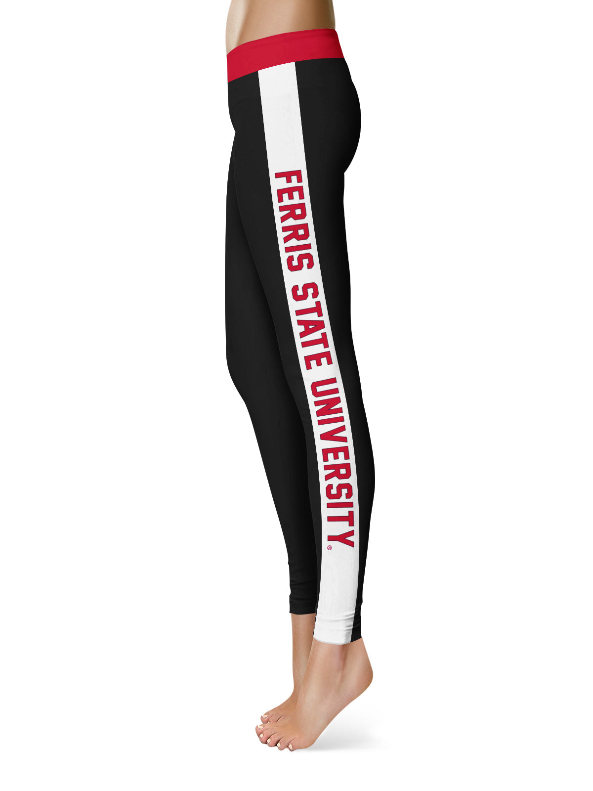 Ferris State Bulldogs Vive La Fete Game Day Collegiate White Stripes Women Black Yoga Leggings 2 Waist Tights