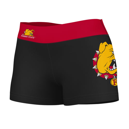 Ferris State Bulldogs Vive La Fete Logo on Thigh & Waistband Black Red Women Yoga Booty Workout Shorts 3.75 Inseam