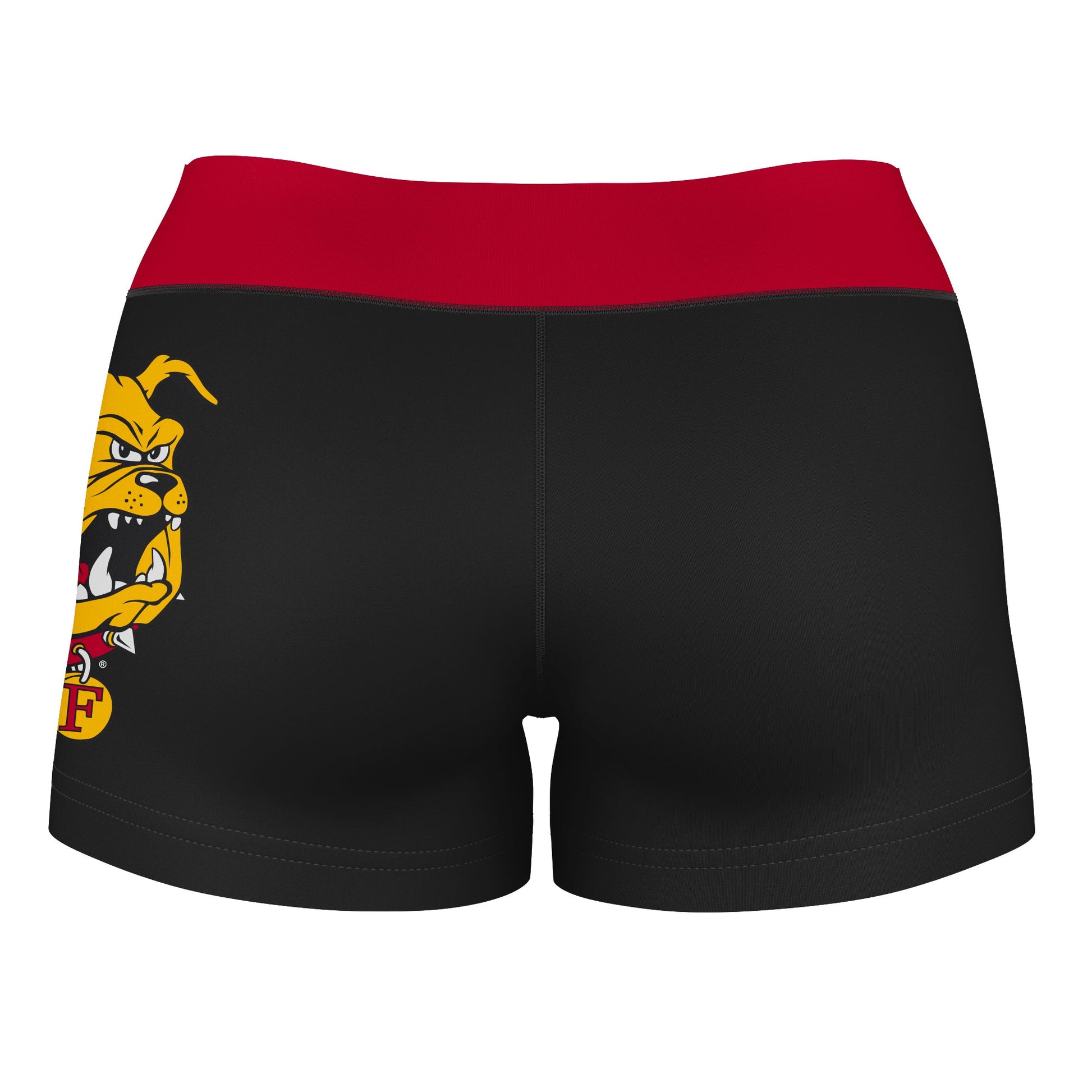 Ferris State Bulldogs Vive La Fete Logo on Thigh & Waistband Black Red Women Yoga Booty Workout Shorts 3.75 Inseam - Vive La F̻te - Online Apparel Store