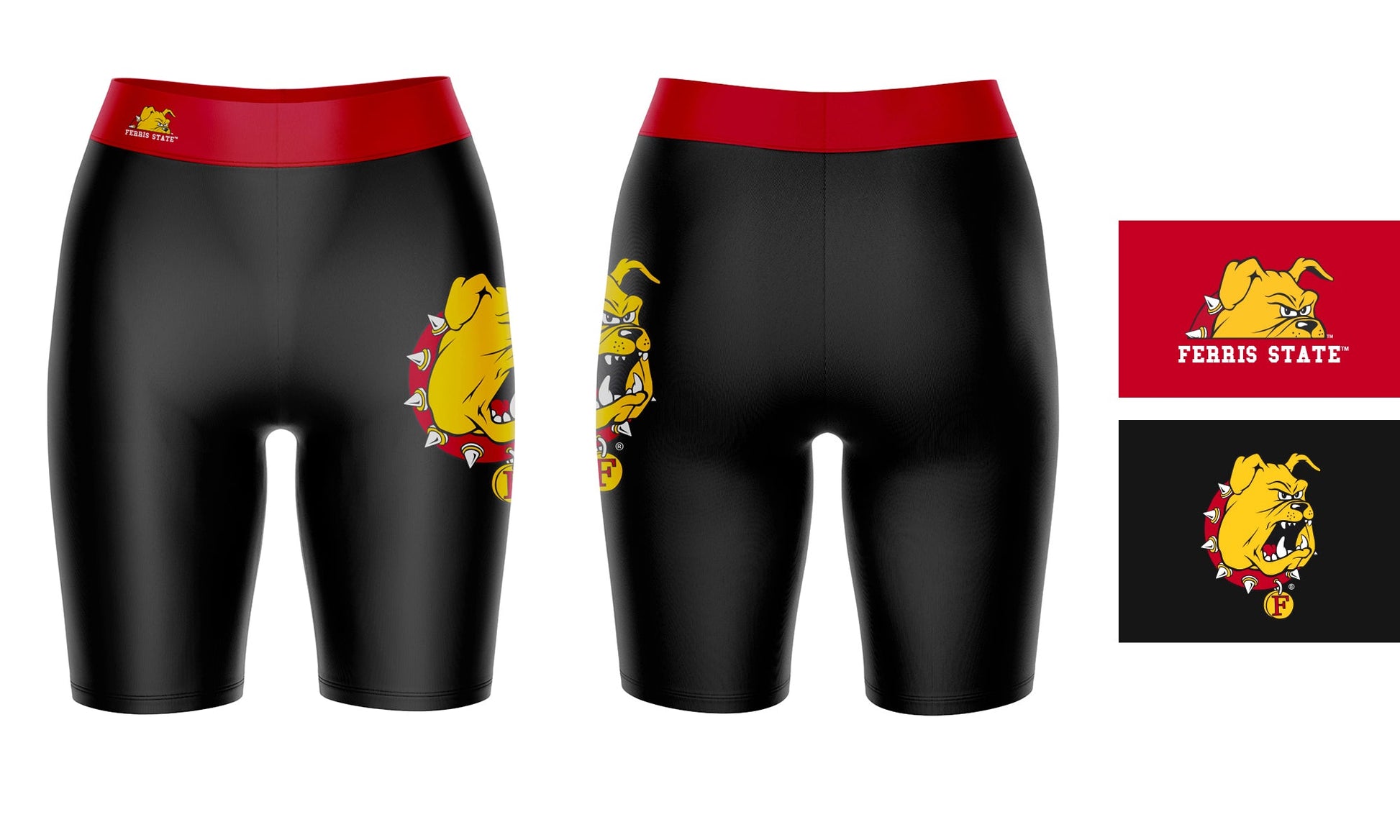 Ferris State Bulldogs Vive La Fete Game Day Logo on Thigh and Waistband Black and Red Women Bike Short 9 Inseam