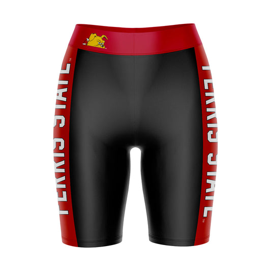 Ferris State Bulldogs Vive La Fete Game Day Logo on Waistband and Red Stripes Black Women Bike Short 9 Inseam