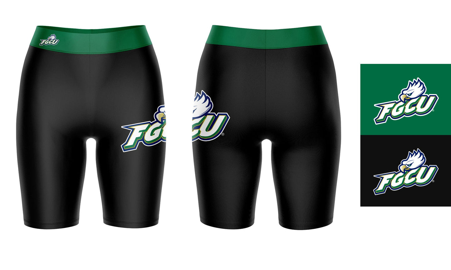 FGCU Eagles Vive La Fete Game Day Logo on Thigh and Waistband Black and Green Women Bike Short 9 Inseam"