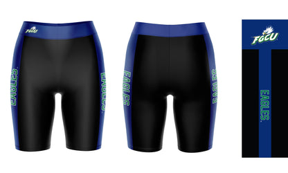 Florida Gulf Coast Eagles Vive La Fete Game Day Logo on Waistband and Blue Stripes Black Women Bike Short 9 Inseam