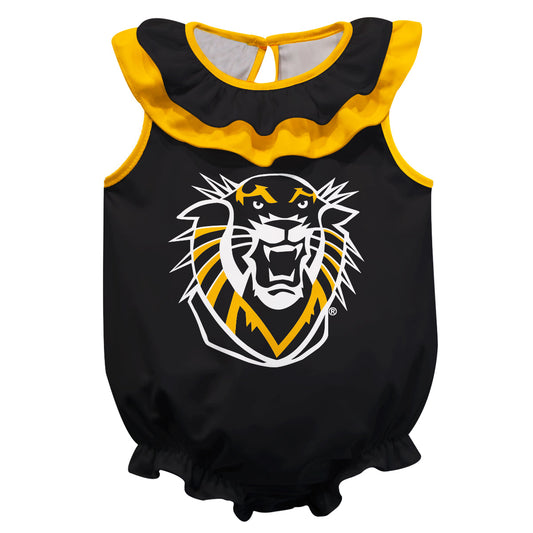 Fort Hays State Tigers FHSU Black Sleeveless Ruffle One Piece Jumpsuit Mascot Bodysuit by Vive La Fete