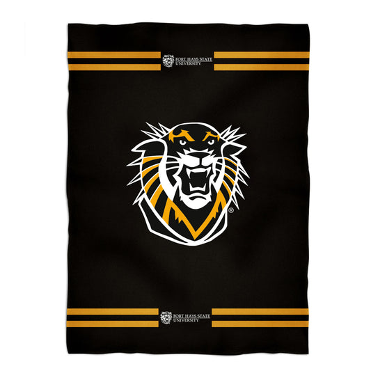 Fort Hays State University Tigers FHSU Game Day Soft Premium Fleece Black Throw Blanket 40 x 58 Logo and Stripes
