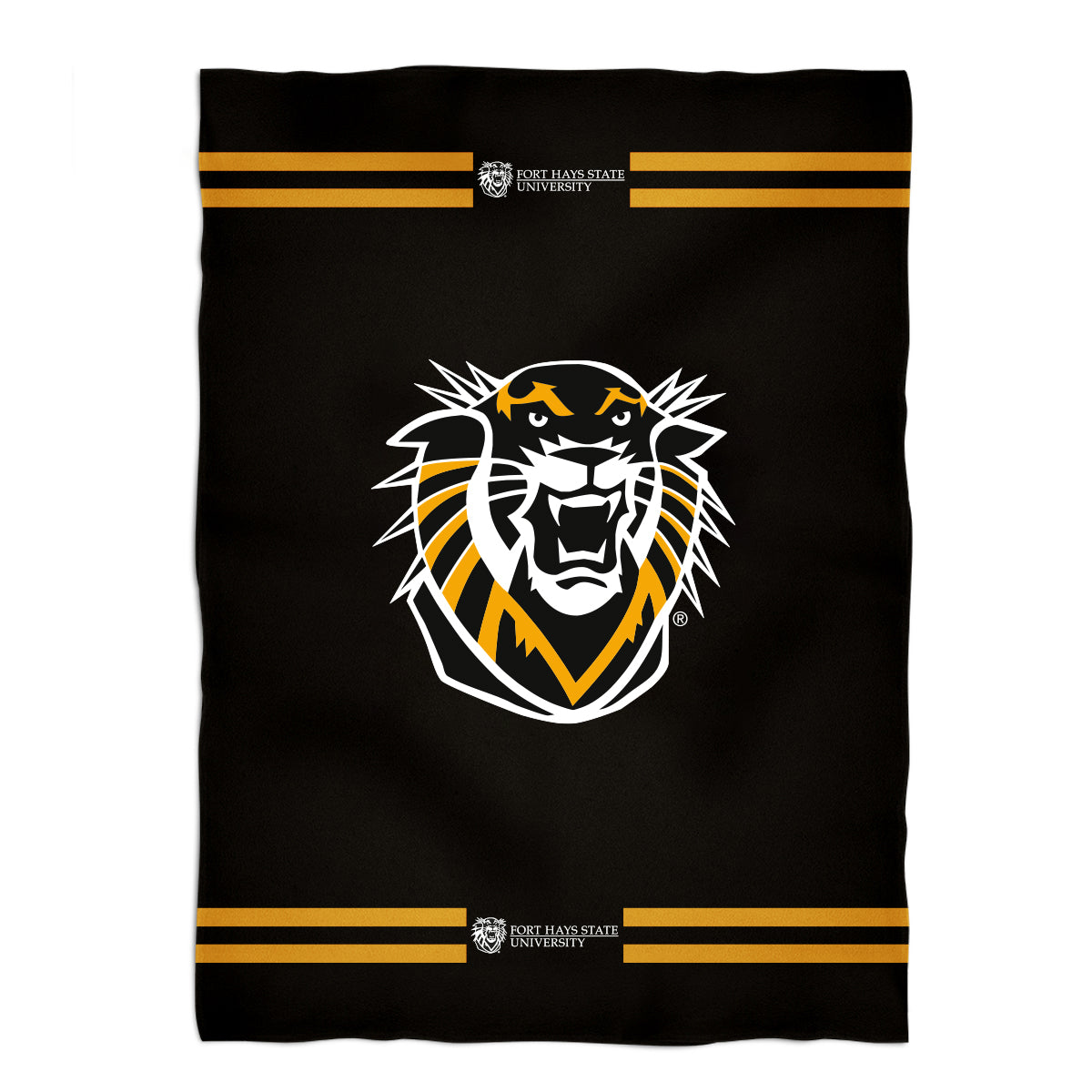 Fort Hays State University Tigers FHSU Game Day Soft Premium Fleece Black Throw Blanket 40 x 58 Logo and Stripes