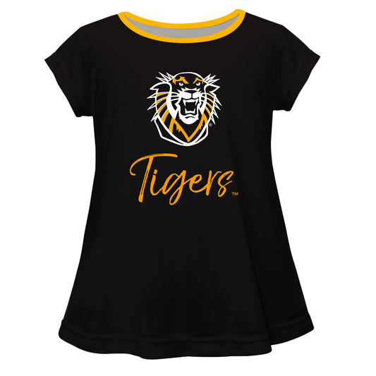Fort Hays State University Tigers FHSU Black Short Sleeve Girls Laurie Top by Vive La Fete