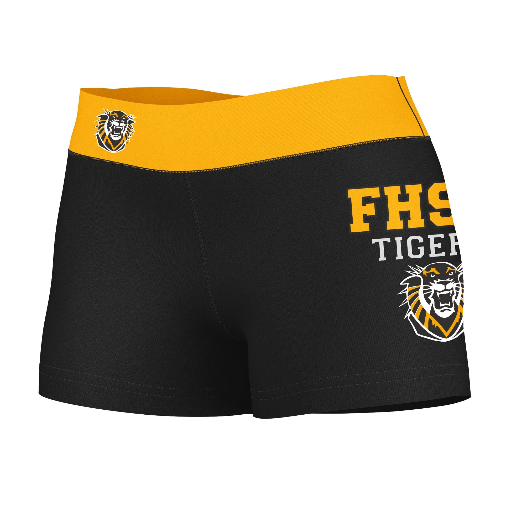 FHSU Tigers Vive La Fete Game Day Logo on Thigh and Waistband Black & Gold Women Yoga Booty Workout Shorts 3.75 Inseam" - Vive La F̻te - Online Apparel Store