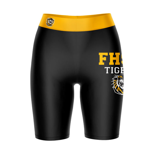 FHSU Tigers Vive La Fete Game Day Logo on Thigh and Waistband Black and Blue Women Bike Short 9 Inseam"