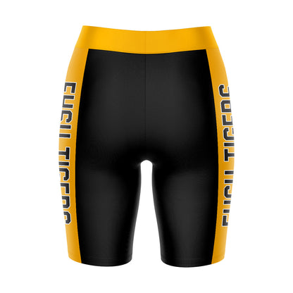 FHSU Tigers Vive La Fete Game Day Logo on Waistband and Gold Stripes Black Women Bike Short 9 Inseam"